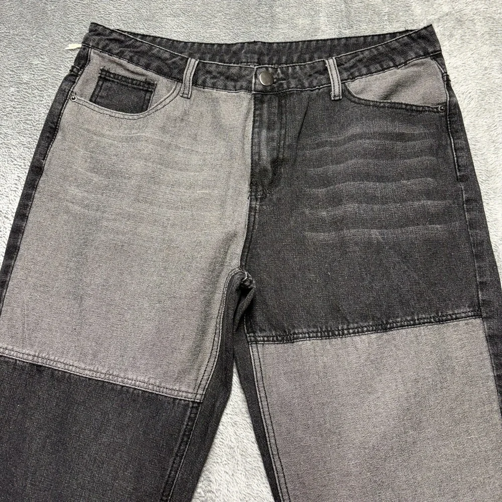 Patchwork Jeans Men's Size 34x26 Black Gray Colorblock Straight Denim‎ Pants
